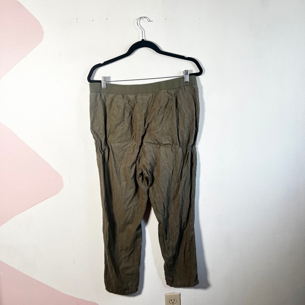 J.Jill 100% Linen Pants Women's Medium Petite Olive Green Coastal Luxury